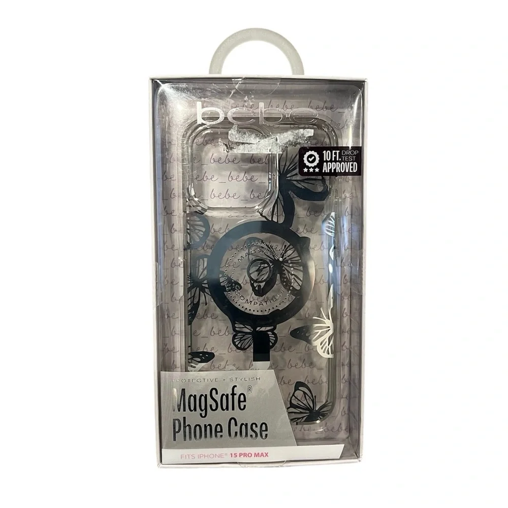 NIB bebe Butterfly Design Clear/Silver iPhone 15 Pro Max MagSafe Compatible Case